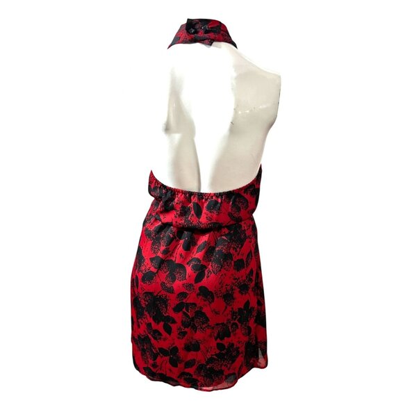 BCBGeneration Red Floral Mini Wrap Dress Sz Small Womens Red & Black Side Wrap - Picture 11 of 16